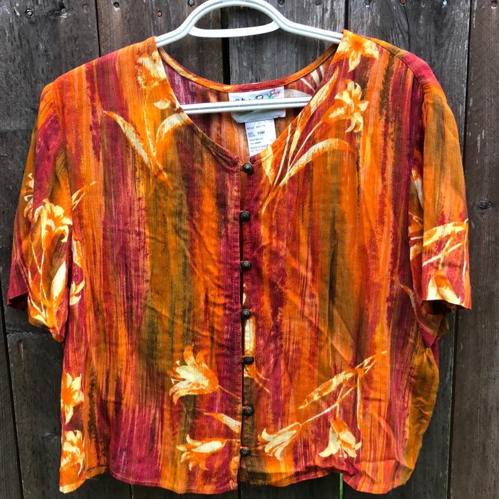 Vintage Olivia Rose floral button down blouse size Medium